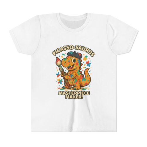 Picasso-Saurus Youth Tee, Dinosaur T-Shirt, Kids Art Shirt, Fun Graphic Tee, Birthday Gift, Creative Gift for Kids
