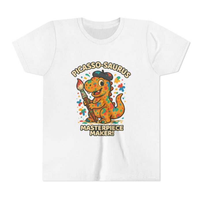 Picasso-Saurus Youth Tee, Dinosaur T-Shirt, Kids Art Shirt, Fun Graphic Tee, Birthday Gift, Creative Gift for Kids