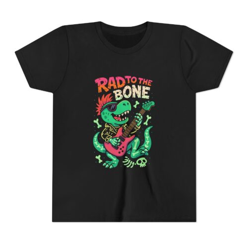 Rad to the Bone Youth Tee - Cool Dino Rock T-Shirt, Kids Gift, Birthday Party Shirt, Fun Summer Apparel, Music Lover Tee