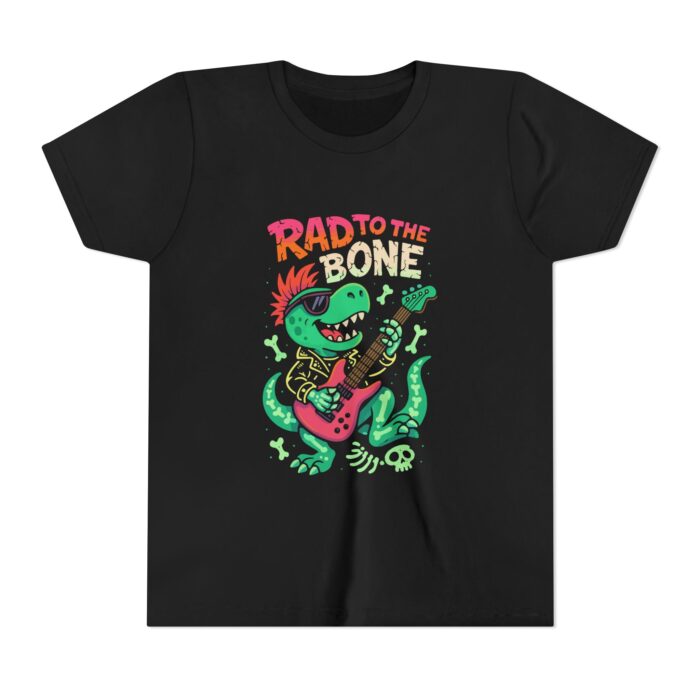 Rad to the Bone Youth Tee - Cool Dino Rock T-Shirt, Kids Gift, Birthday Party Shirt, Fun Summer Apparel, Music Lover Tee