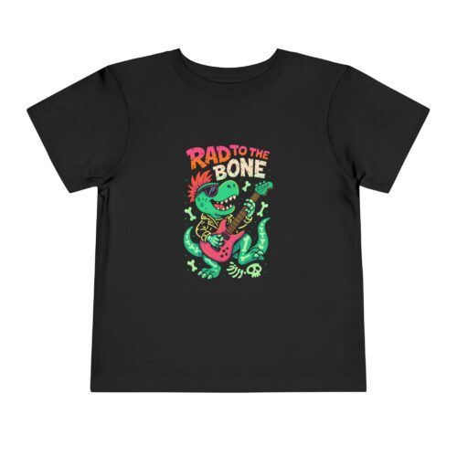 Rad to the Bone Toddler Tee - Cool Dino Rock T-Shirt, Kids Gift, Birthday Party Shirt, Fun Summer Apparel, Music Lover Tee