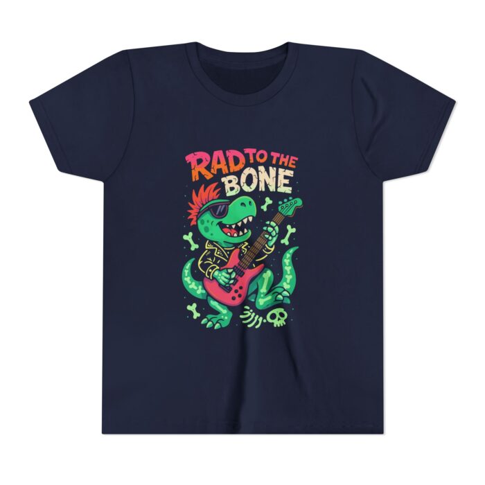 Rad to the Bone Youth Tee - Cool Dino Rock T-Shirt, Kids Gift, Birthday Party Shirt, Fun Summer Apparel, Music Lover Tee - Image 2